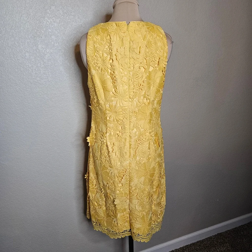 White House Black Market Yellow Floral Giupure 3D‎ Lace Sheath Dress Size 6 - Picture 5 of 10